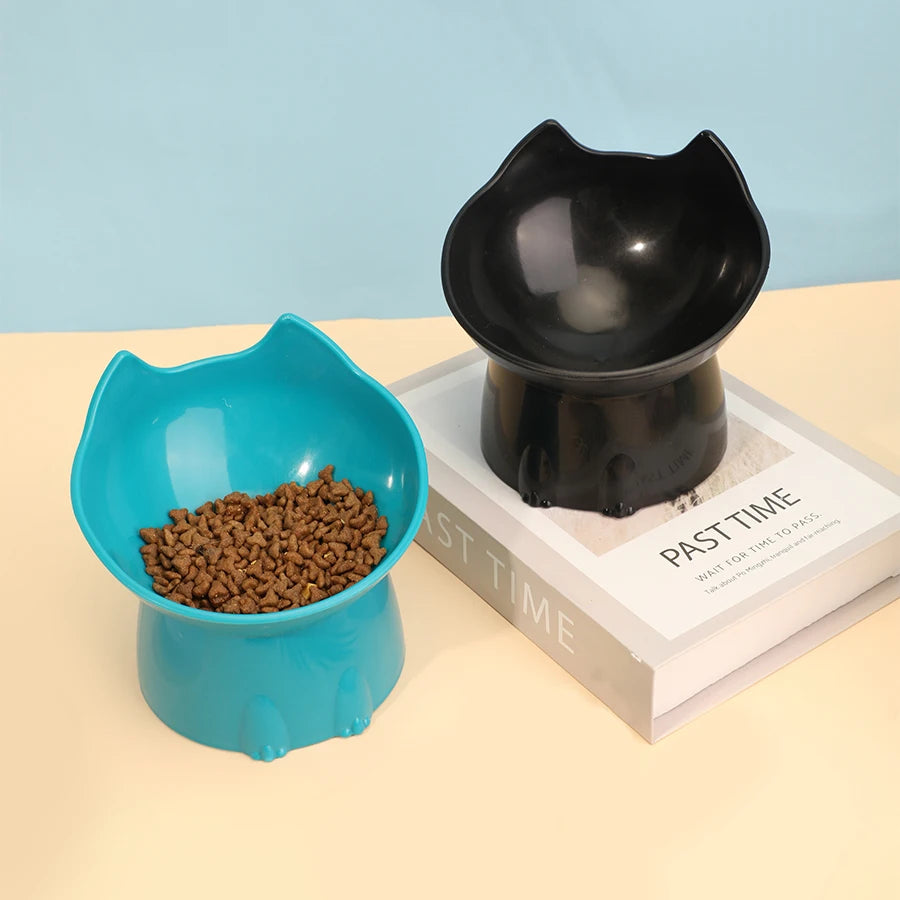 WhiskerWare Raised Cat Bowl | Tilted Ergonomic Neck Protection Dish