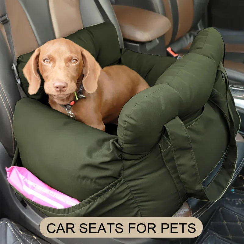 Dog Car Travel Bed with Safety Straps | Washable Non-Slip Booster Seat