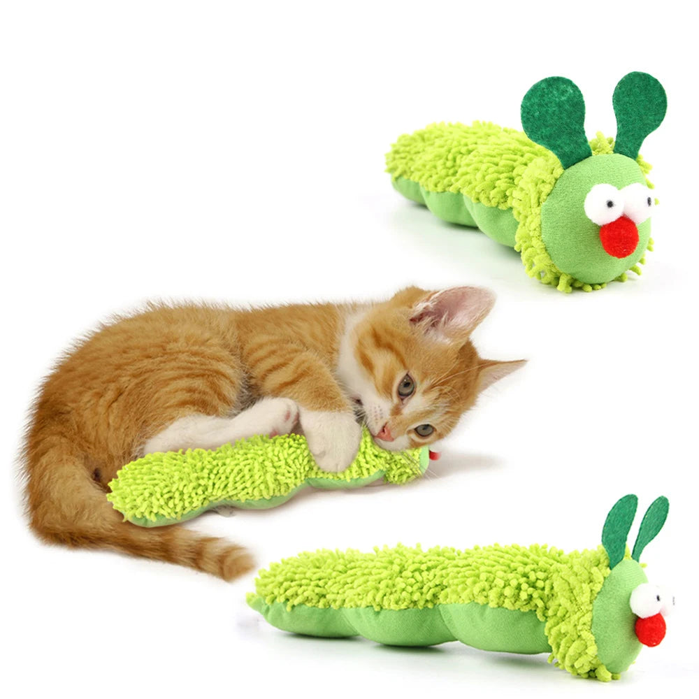 Catnip & Silvervine Caterpillar Cat Chew Toy - Interactive Kitten Molar Teaser