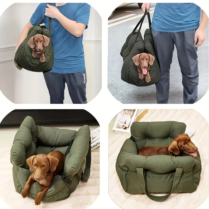 Dog Car Travel Bed with Safety Straps | Washable Non-Slip Booster Seat