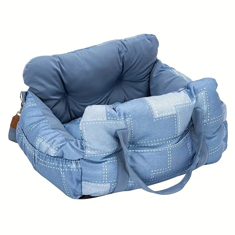 Dog Car Travel Bed with Safety Straps | Washable Non-Slip Booster Seat