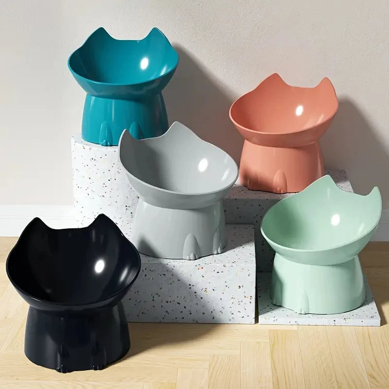 WhiskerWare Raised Cat Bowl | Tilted Ergonomic Neck Protection Dish
